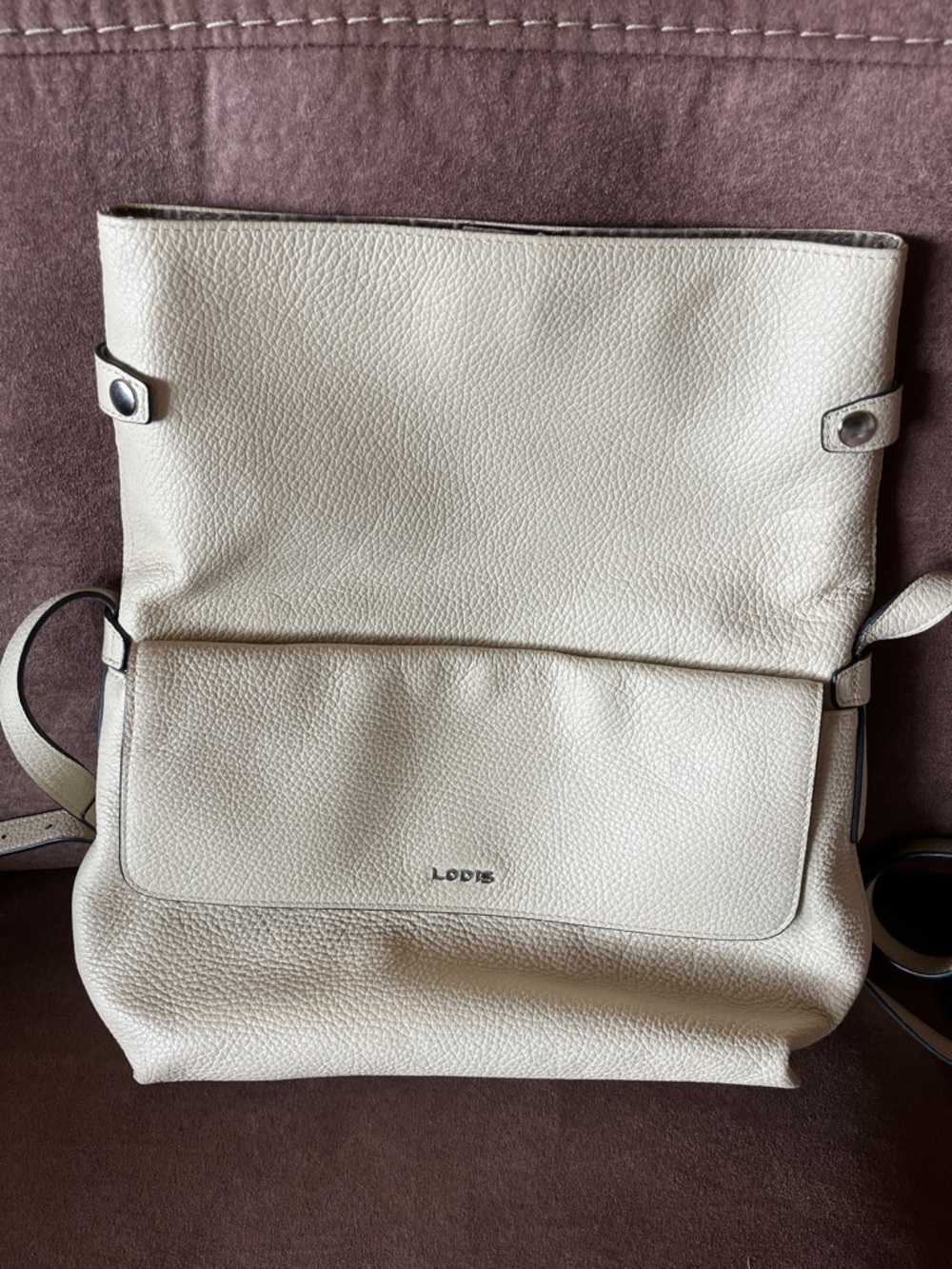 Lodis Cream Pebbled Leather Fold-Over Backpack Crossbody